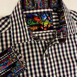 Robert Graham XS flip cuff shirt Blue Checkered